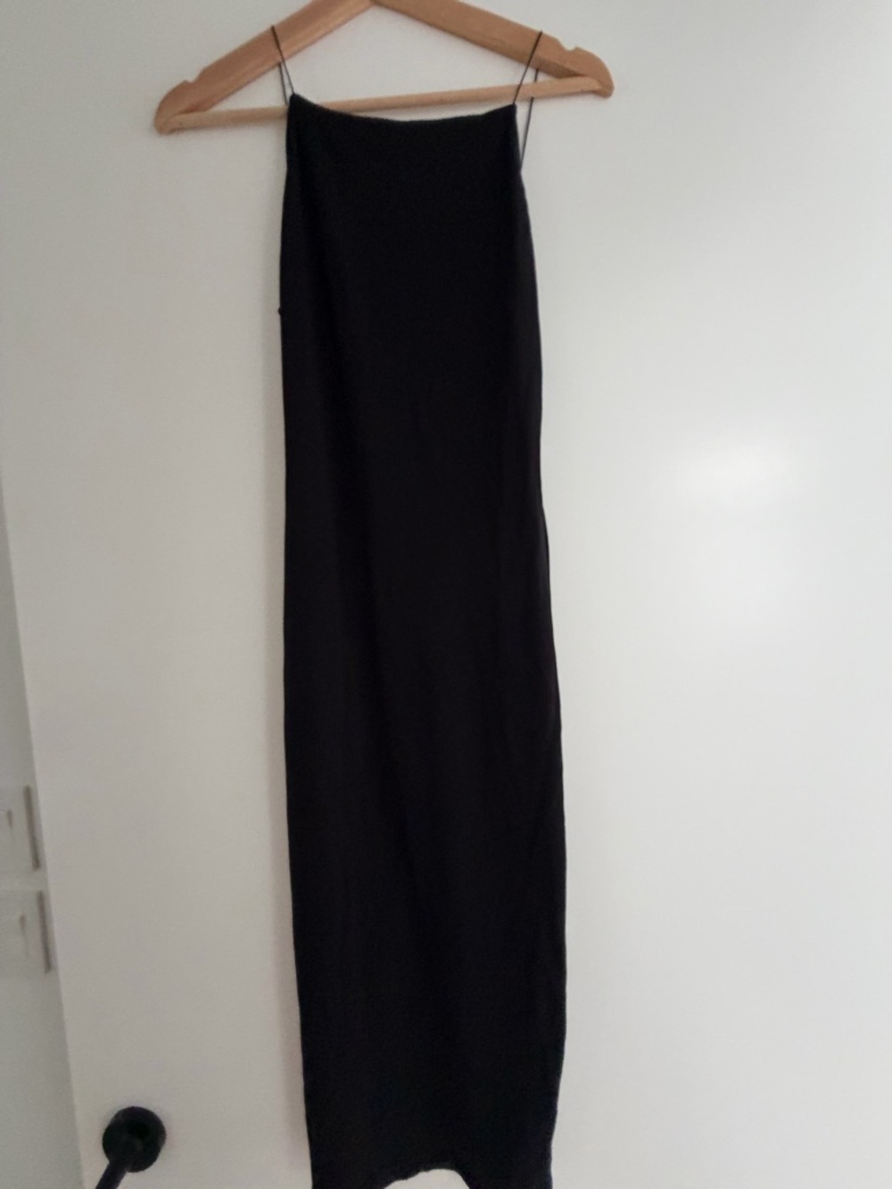 Reformation Black Slip Maxi Dress with Thin Straps ribbed.